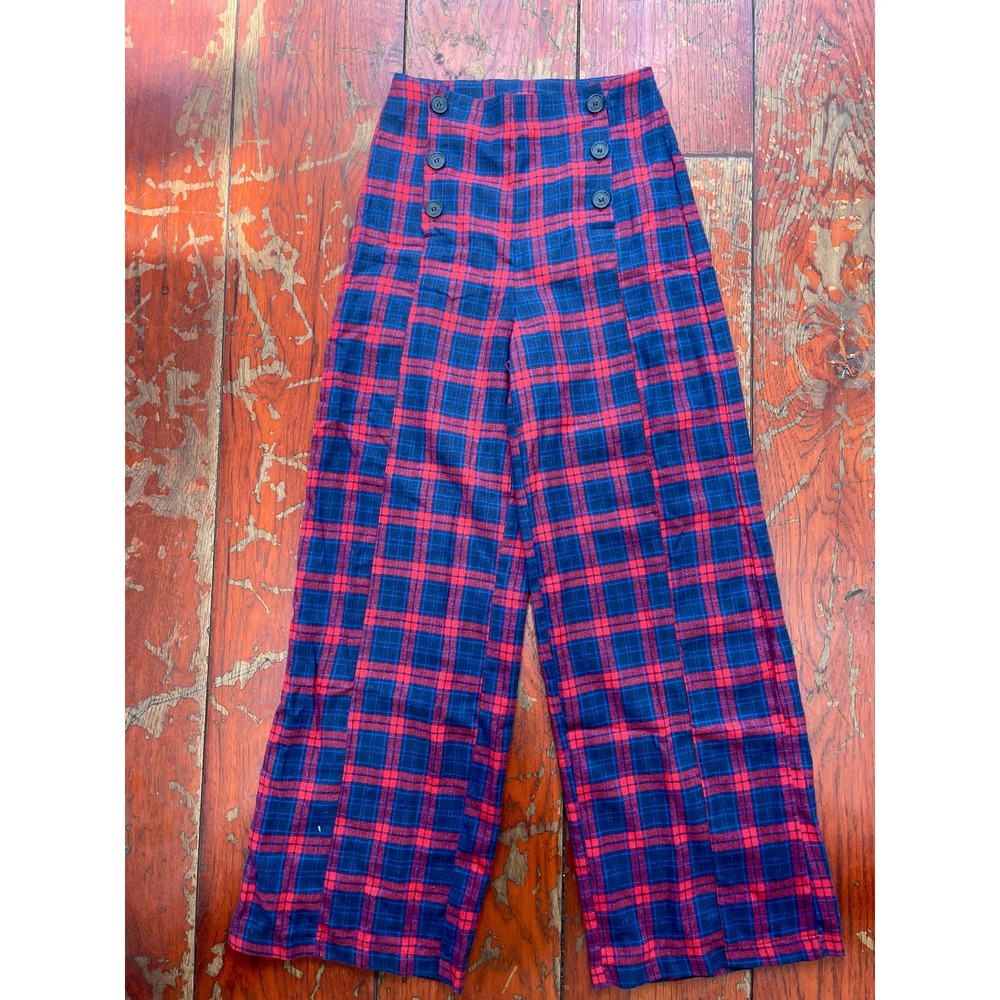 NWT high-waisted flare plaid trousers
